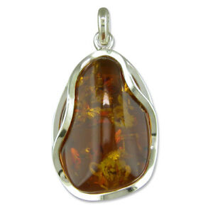 【送料無料】ネックレス　スターリングペンダントコニャックニューsterling silver pendant large wavysided cognac amber