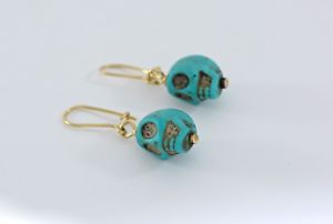 【送料無料】ネックレス　18ctトルコイアリング18ct18ct gold turquoise skull earrings hallmarked solid 18ct gold｜hokushin