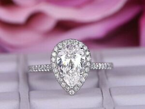 【送料無料】ネックレス　260tcwナシカットmoissanite14kホワイト260tcw pearcut moissanite halo promise engagement ring 14k white gold over