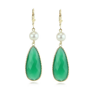 【送料無料】ネックレス　イエローゴールドグリーンオニキスイヤリング14k yellow gold gemstone earrings with pearls and green onyx