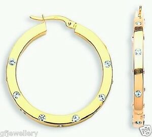 【送料無料】ネックレス　9ct hallmarked yellow gold polished 32mm round stationset hoop earrings9ct hallmarked yellow gold polished 32mm round stat