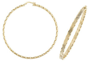 【送料無料】ネックレス　イエローゴールドミリフープイヤリング9ct yellow gold 60mm hoops earrings