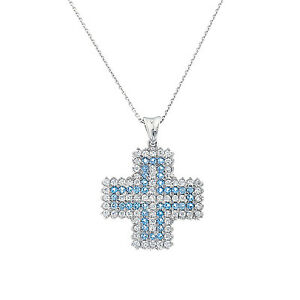 【送料無料】ネックレス　14kホワイトゴールドトパーズクロペンダント18チェーン1214k white gold blue topaz cross pendant 18 inch gold chain december birthstone