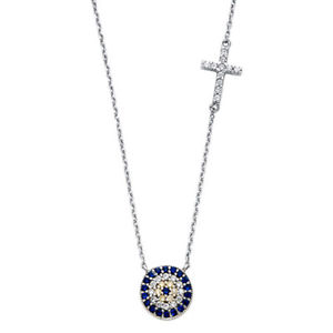 【送料無料】ネックレス　クロ14kホワイトゴールドペンダント cz 14kチャームevil eye with cross 14k white gold pendant evil eye charm with cz 14k gold
