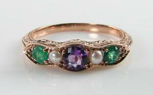 【送料無料】ネックレス　ローズゴールドアメジストエメラルドパールアールデコインリングsuffragette 9k 9ct rose gold amethyst emerald pearl eternity art deco ins ring