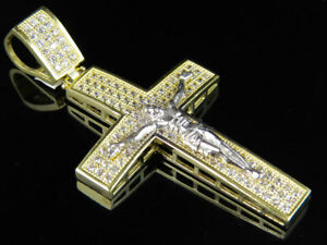 【送料無料】ネックレス メンズkイエローゴールドデザイナーイエスキリストクロスペンダントmens 10k yellow gold designer jesus christ crucifix iced out cross pendant