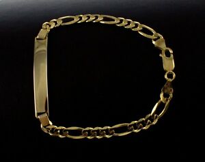 【送料無料】ネックレス　9kイェローゴールドフィガロリンクid215cm106gm874342genuine 9k yellow gold figaro curb link id name 215cm bracelet 106gm 874342｜hokushin