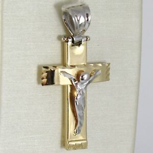 【送料無料】ネックレス　キリストイタリア2ペンダントイェローゴールドホワイト750 18kcross pendant yellow gold white 750 18k, with christ, squared, made in italy 47,988円