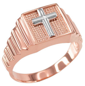 【送料無料】ネックレス　トーンローズゴールドクロススクエアメンズリングtwotone rose gold cross square religious mens ring