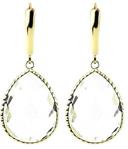 【送料無料】ネックレス　イエローゴールドクリアイヤリング14k yellow gold gemstone earrings with large clear quartz crystals｜hokushin