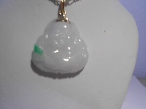 【送料無料】ネックレス　ブッダペンダント14ktチェーンwhite jade happy buddha pendant 14kt gold without chain