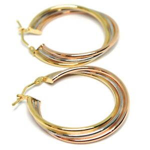 【送料無料】ネックレス　イヤリングズホワイトゴールドピンクイエロー750 18k3チューブ28cmearrings circle white gold, pink, yellow 750 18k, twisted, 3 tubes, 28 cm