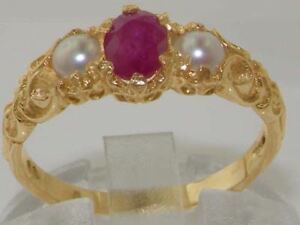 【送料無料】ネックレス　イエローゴールドルビーリングサイズ10ct yellow gold natural ruby amp; cultured pearl womens trilogy ring size j to z｜hokushin 47,988円