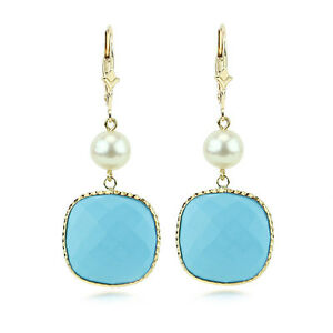 【送料無料】ネックレス　トルコ14kイェローゴールドイヤリングズ14k yellow gold gemstone earrings with pearls and turquoise