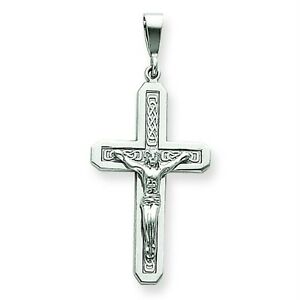 【送料無料】ネックレス　ｋホワイトゴールドソリッドペンダント14k white gold solid polished hollow dc crucifix pendant