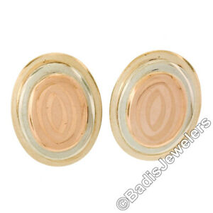 【送料無料】ネックレス 14kトリ2パターンディスクボタンピアスイヤリング14k tri color gold dual finished tiered oval pattern disk button stud earrings
