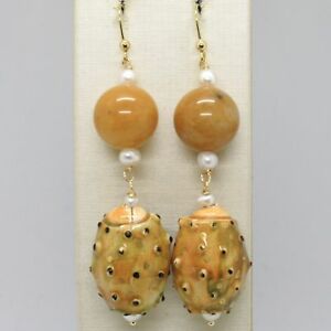 【送料無料】ネックレス earrings yellow gold 750 18kwith pearls ceramics handpaintedmade in italyearrings yellow gold 750 18k with pearls ceramics