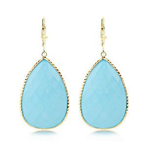 【送料無料】ネックレス　ナシトルコ14kイェローゴールドイアリング14k yellow gold gemstone earrings with pear shaped turquoise dangle 47,388円