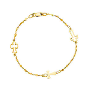 【送料無料】ネックレス　14kイェローゴールドケーブルチェーン714k yellow gold cable chain bead and cross bracelet, 7
