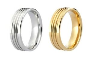 【送料無料】ネックレス　9ctイエローホワイトコートmultiパターン9ct yellow white gold flat court multi groove pattern wedding ring uk hallmarked｜hokushin