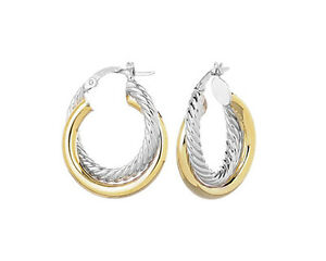 【送料無料】ネックレス　1インチ14kイエローイアリングイアリングスナップバー2トーン5mmtwo tone 5mm by 1 inch 14k yellow and white hoop earrings hoop earring snap bar｜hokushin