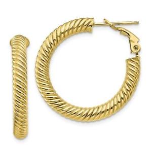 【貨物輸送無料】頸飾り イエローゴールドケーブルラウンドチューブイタリアフープイヤリング10k yellow gold high cable design round tube italian 4x20粍 hoop earrings gift