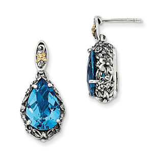【送料無料】ネックレス　トパーズポストイアリングスターリング14kアクセントsheyクチュールblue topaz dangle post earrings sterling silver and 14k gold accent shey couture｜hokushin