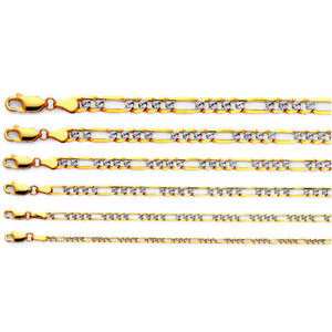 【送料無料】ネックレス　ソリッドｋイエローゴールドホワイトフィガロチェーンmens womens solid 14k yellow gold white pave figaro chain