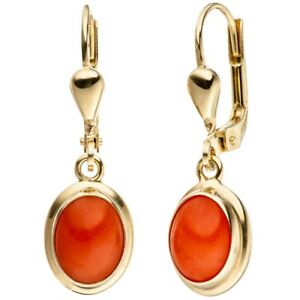 【送料無料】ネックレス　オレンジ333イェローゴールドイアリングイアリングイアリングワイヤーearrings earring wire with coral orange oval 333 gold yellow gold earrings 47,988円