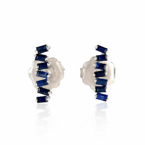 【送料無料】ネックレス　サファイアバゲットピアスイヤリング925blue sapphire gemstone baguettes stud earrings 925 silver gemstone jewelry