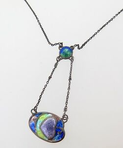 【貨物輸送無料】頸飾り チェーン店c1923charlesホーナースターリングエナメルセットペンダントcharles horner sterling silver enamel set pendant with chain c1923