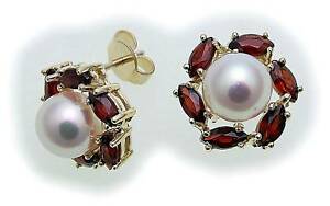 【送料無料】ネックレス　イヤリングゴールドスタッドwomens earrings m granat and cultured pearls gold 333 yellow stud｜hokushin