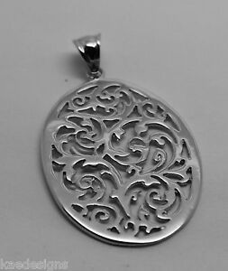 【送料無料】ネックレス　ｋｔホワイトゴールドペンダントkaedesigns genuine heavy solid 9ct 9kt white gold large oval filigree pendant