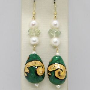 【送料無料】ネックレス gold earrings yellow 750 18kpearls fw drop handpaintedmade in italygold earrings yellow 750 18k pearls fw drop handpainted