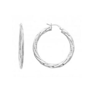 【貨物輸送無料】頸飾り 14ktイタリアイアリング14kt solid white italian gold twisted fancy hoop earrings
