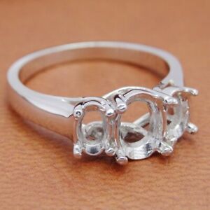 【貨物輸送無料】頸飾り 3オーバルカットパーティーリング14kホワイトゴールドマウントthree stone oval cut  mount simple wedding party fine ring solid 14k white gold