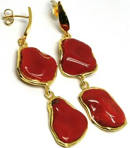 【貨物輸送無料】頸飾り イヤリングシルバーカボションearrings silver 925, hanging, yellow, red coral natural cabochon