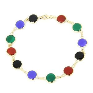 【送料無料】ネックレス ストーンズ8514kイェローゴールドmultiシマメノウ14k yellow gold multicolored onyx bracelet with round stones 85 inches
