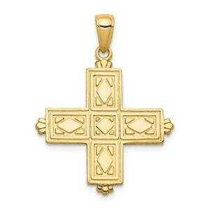 【送料無料】ネックレス　イエローゴールドクロスクラウンヒントペンダント14k yellow gold etched square cross crown tips pendant 268g
