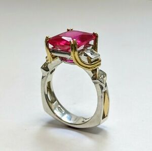 【送料無料】ネックレス　アクセントスターリング18kt 2ルビーリングサイズ7カットsterling silver and 18kt two tone ruby ring with accent princess cuts size 7