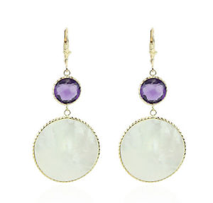 【送料無料】ネックレス アメジスト14kイェローゴールドイアリング14k yellow gold gemstone earrings with mother of pearl and round amethyst