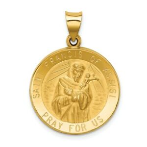 【貨物輸送無料】頸飾り ゴールドサテンフランチェスコアッシジメダルペンダント14k gold polished and satin st francis of assisi medal pendant 184g