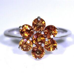 【貨物輸送無料】頸飾り オレンジサファイアクラスタホワイトゴールドリングサイズvibrant fancy orange sapphire cluster 9コンピュータ断層撮影法 white gold ring size n ~ 6 34
