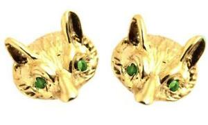 【送料無料】ネックレス　フォックスヘッドゴールドエメラルドスタッドボルトfox head 9ct gold studs with emerald eyes hand crafted