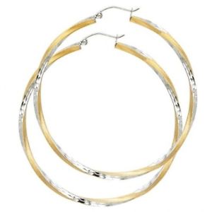 【送料無料】ネックレス 14kt2イタリアサテンイアリングtwisted satin round large hoop 14kt solid two tone italian gold hinged earrings
