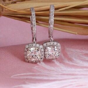 【送料無料】ネックレス　310ctクッションカットmoissaniteイアリング14kホワイトゴールド310ct cushion cut real moissanite halo drop dangle earring solid 14k white gold