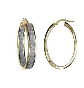 【送料無料】ネックレス　9ctイェローゴールドwomensイアリングfashion 9ct yellow gold womens double sided moon dust oval hoop earrings