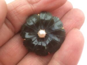 【送料無料】ネックレス beautiful 14ct art deco heavy large jade flowerwith central pearl broochpinbeautiful 14ct art deco heavy large jade flower