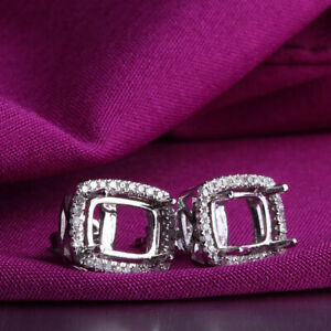 【貨物輸送無料】頸飾り ｋホワイトクッションセミマウントイヤリング10k white goldvintage cushion semi mount engagement wedding women fine earrings