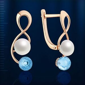 【送料無料】ネックレス ロシアトパーズブリオレットイアリング58514ct nwtpearl blue topaz briolette earrings russian solid rose gold 585 14ct nwt